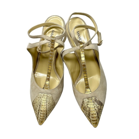 NWOT Sarah Flint Designer Pointy Toe Suede T-Strap Pumps Size 40.5 - Picture 6 of 10